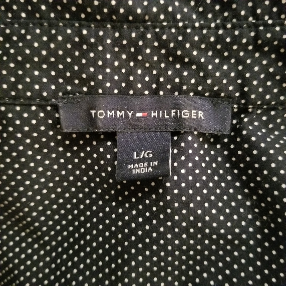 Tommy Hilfiger navy w/white polka dots Lg long sleeves 100% cotton button down - Picture 4 of 5